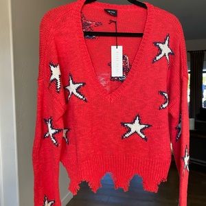 Never Worn! Red white & navy blue star soft summer sweater! Size S/M